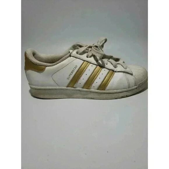 ADIDAS SUPERSTAR SHELL TOE BASKETBALL TENNIS WOMEN'S SIZE 5.5 WHITE GOLD A10 - Picture 5 of 7